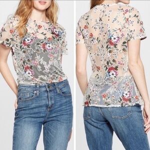 a new day White Sheer Multicolor Velvet Floral Burnout Tee Size Large